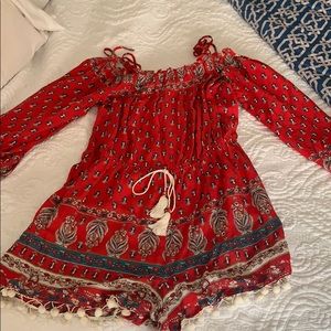 Band of Gypsies Red Floral Romper Large